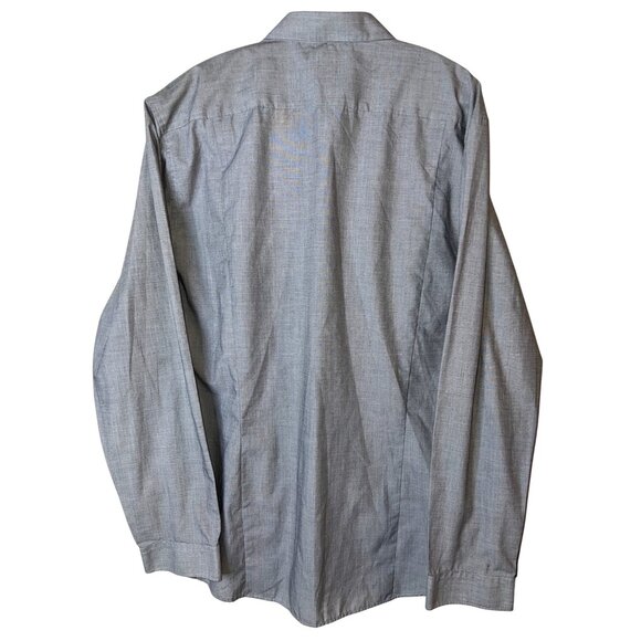 H&M Mens Slim Fit Easy Iron Gray Button-Up Shirt Long Sleeve Extra Buttons 2XL - Picture 2 of 5